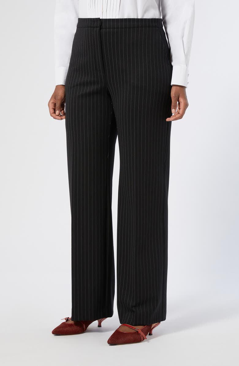 Marina Rinaldi Michela Pinstripe Stretch Jersey Pants, Main, color, Black