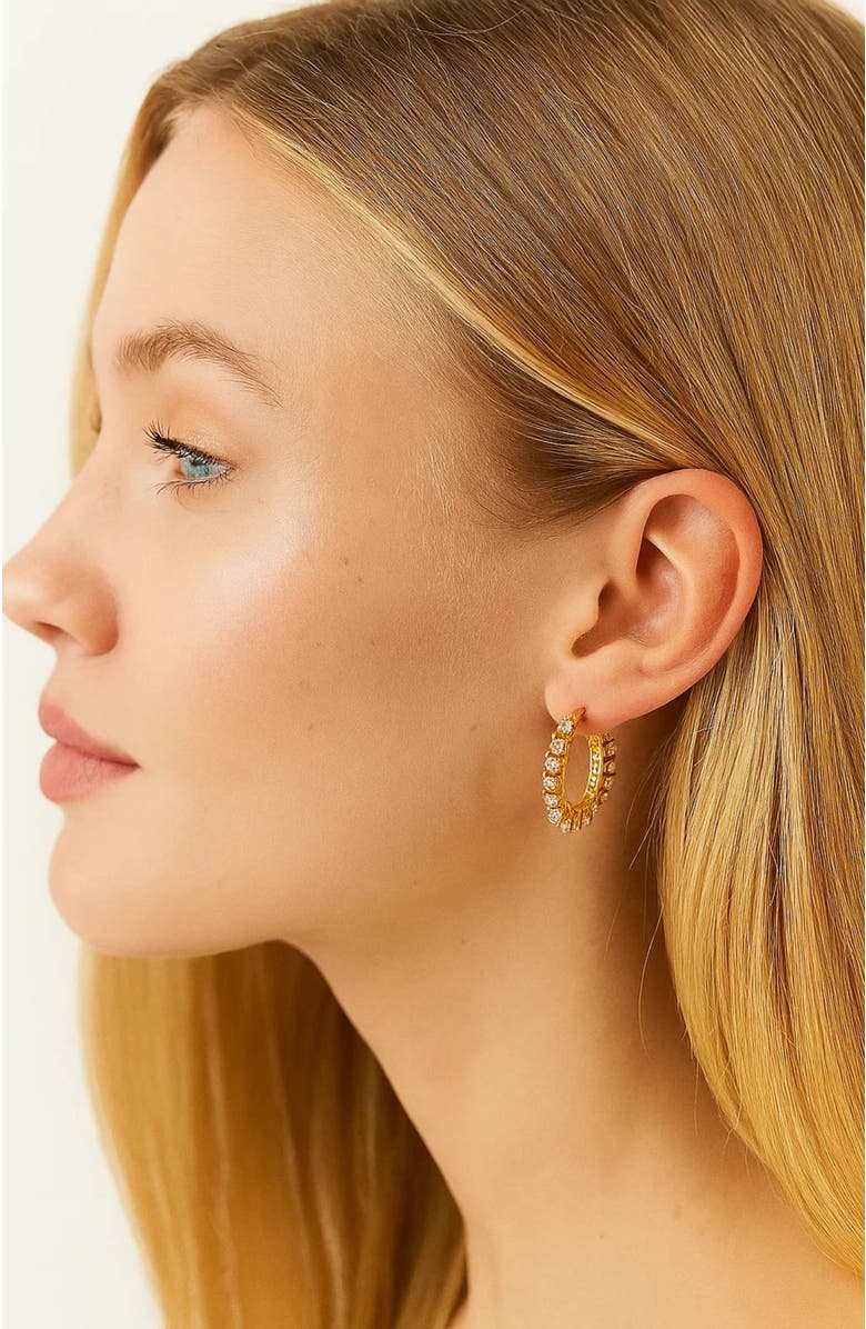 DLORIA Radiant Glamour Huggie Hoop Earrings Embellished with Sparkling Cubic Zirconia, Alternate, color,