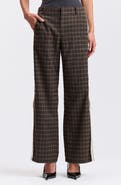 Avec Les Filles Side Stripe Wide Leg Plaid Pants