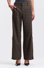 Avec Les Filles Side Stripe Wide Leg Plaid Pants