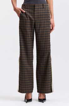Side Stripe Wide Leg Plaid Pants