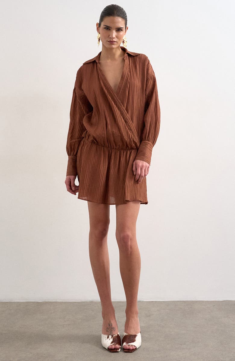 Topshop Long Sleeve Rib Shirtdress, Main, color, Rust