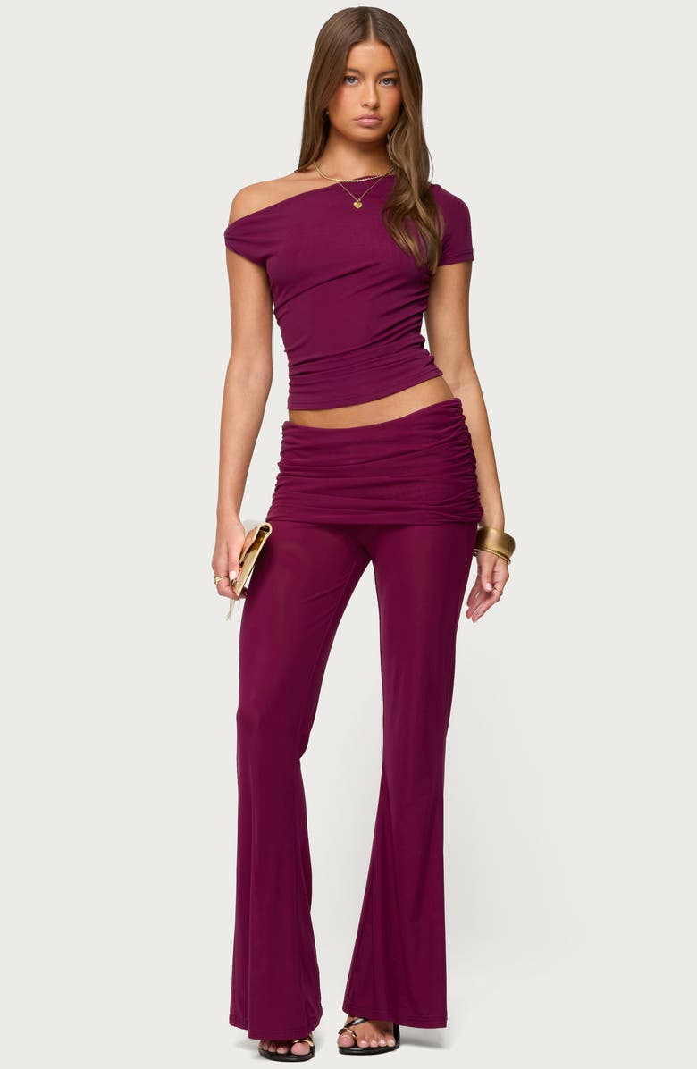 EDIKTED Halli Foldover Flare Pants, Alternate, color, Burgundy