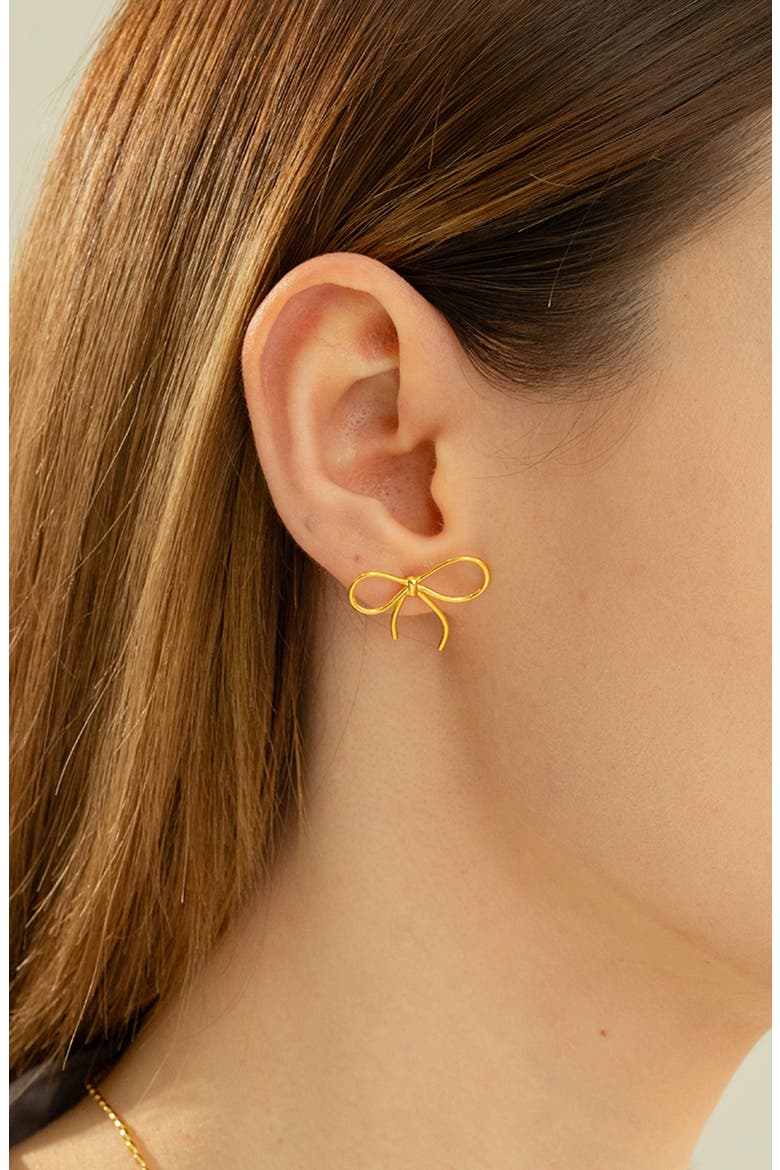 Sterling Silver 18k Gold Plated Colette Bow Earrings Dainty Gift, Alternate, color, Gold