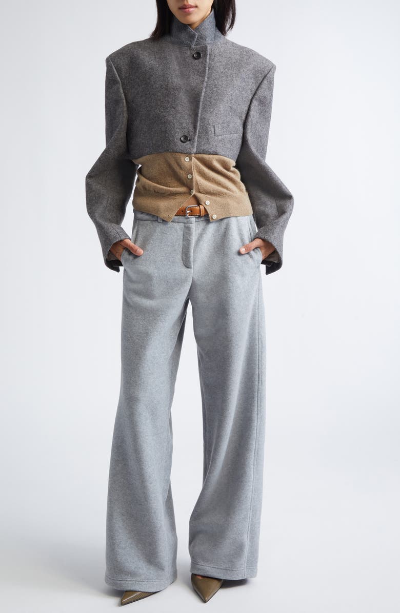 JULIE KEGELS Billy Mixed Media Crop Wool Blazer, Alternate, color, Grey