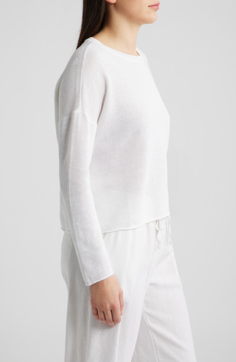 Eileen Fisher Crewneck Organic Linen & Organic Cotton Sweater, Alternate, color, White