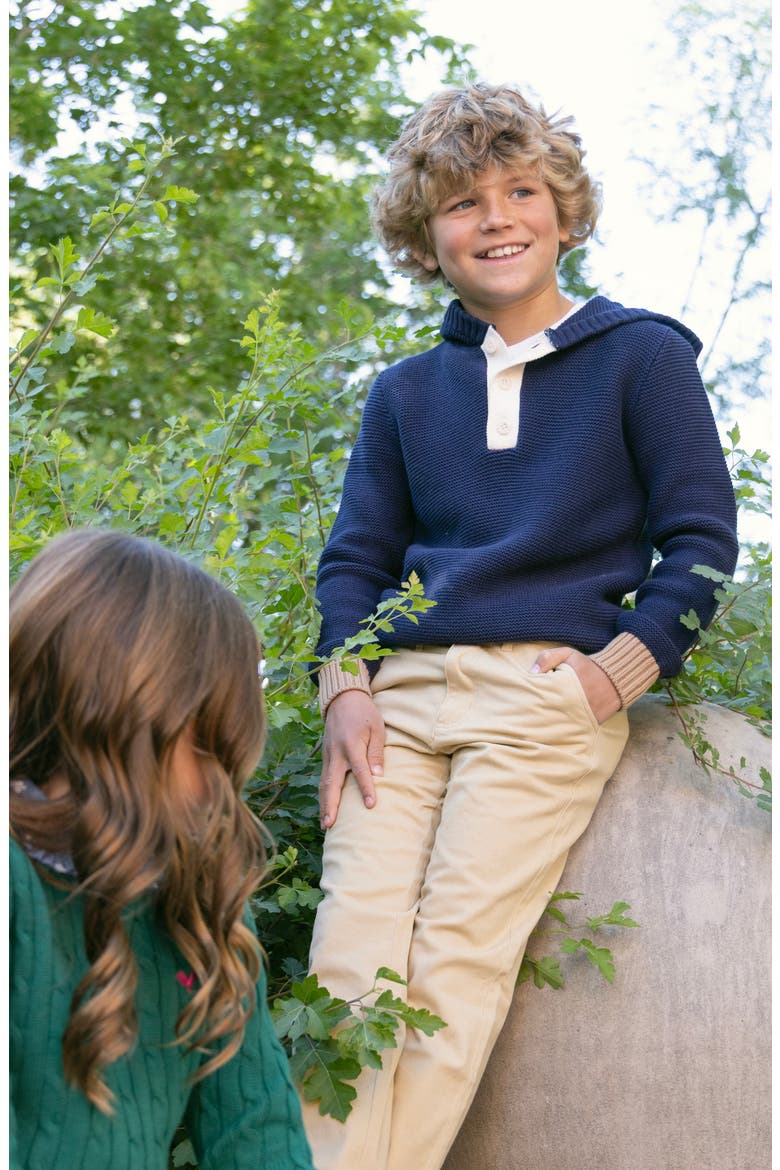 Kids' Organic Henley Sweater Hoodie, Alternate, color, Navy Colorblock