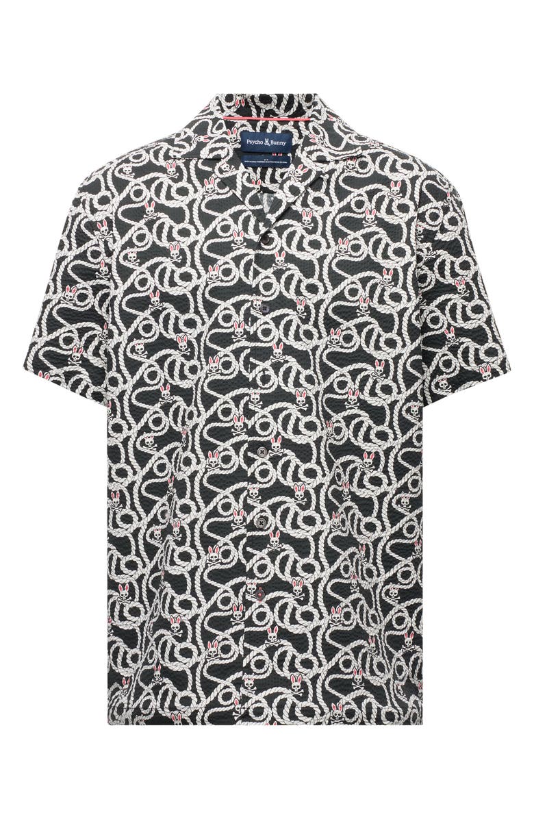Psycho Bunny Cyrus Seersucker Button Front Shirt, Alternate, color, Black