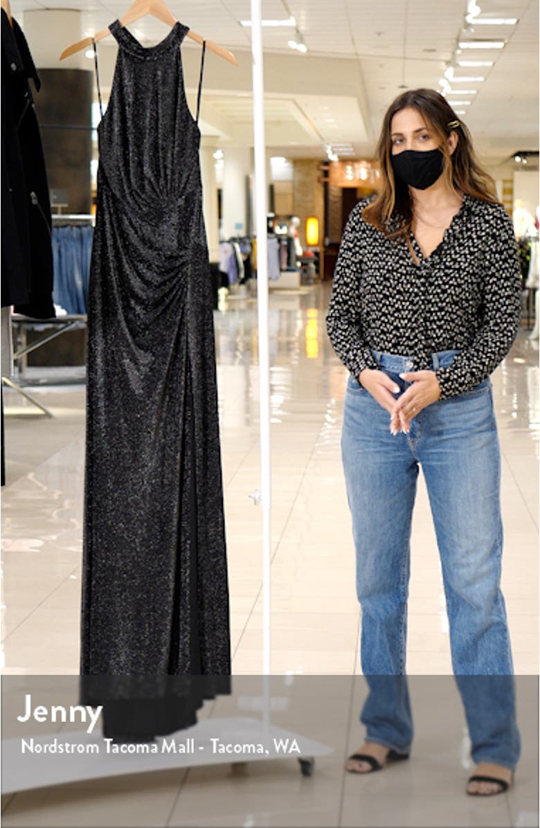 SHO by Tadahi Shoji Glitter Knit Halter Neck Body-Con Gown, sales video thumbnail