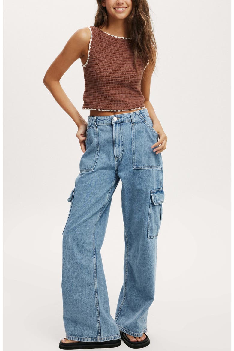 Women's Relaxed Cargo Jean, Alternate, color, Cleanwater Blue