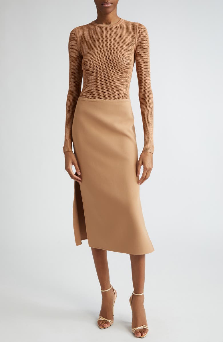 Michael Kors Collection Long Sleeve Knit Mesh Bodysuit, Alternate, color, 