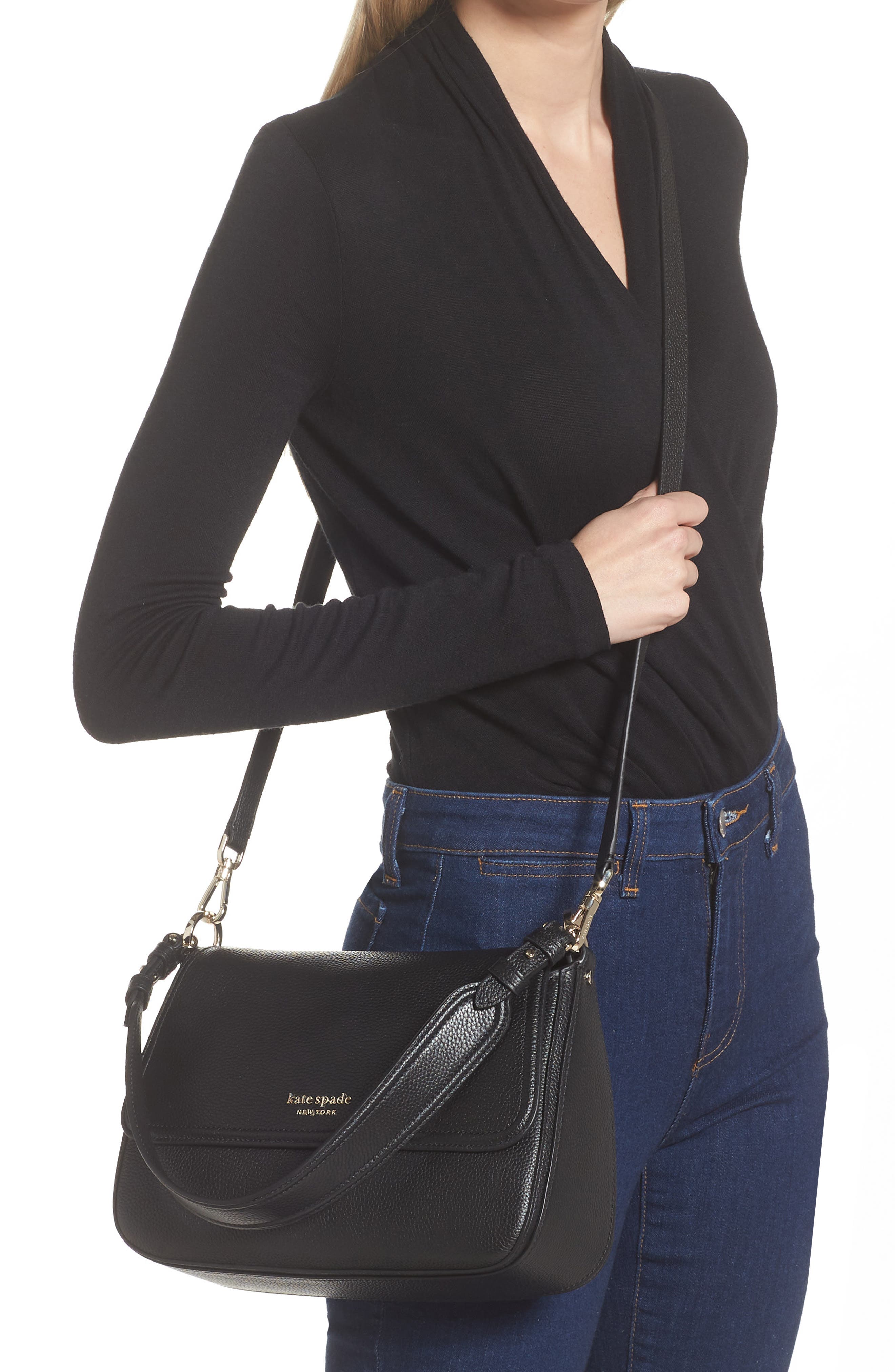 Kate Spade New York hudson pebble leather medium convertible shoulder bag, Alternate, color, 