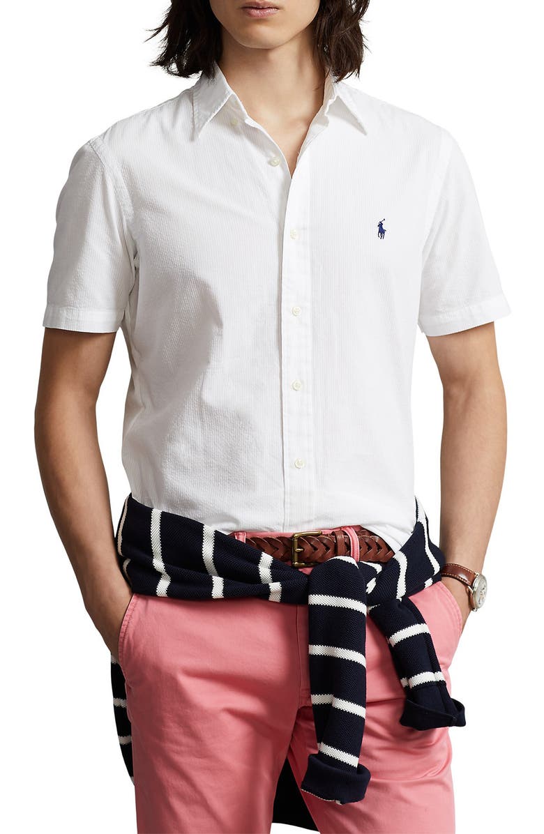 Polo Ralph Lauren Classic Fit Cotton Seersucker Button-Down Shirt, Main, color, 