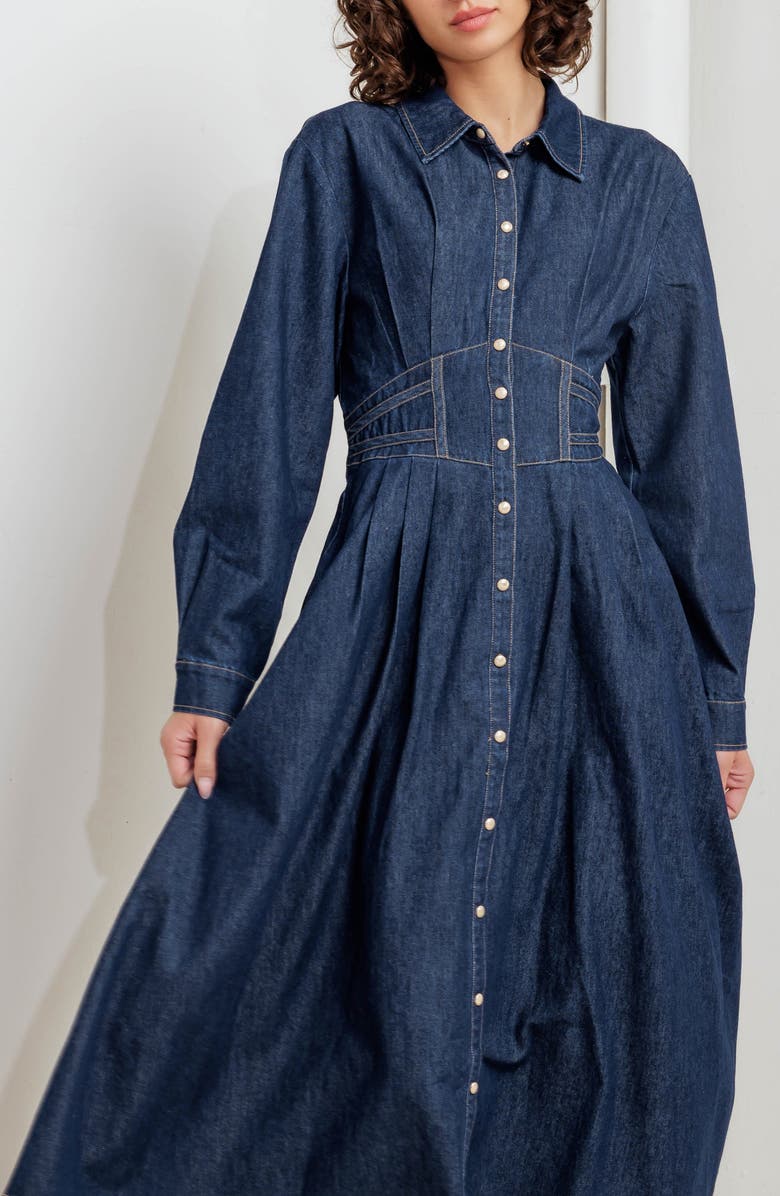 FREEMARKET Long Sleeve Midi Dress, Alternate, color, Denim