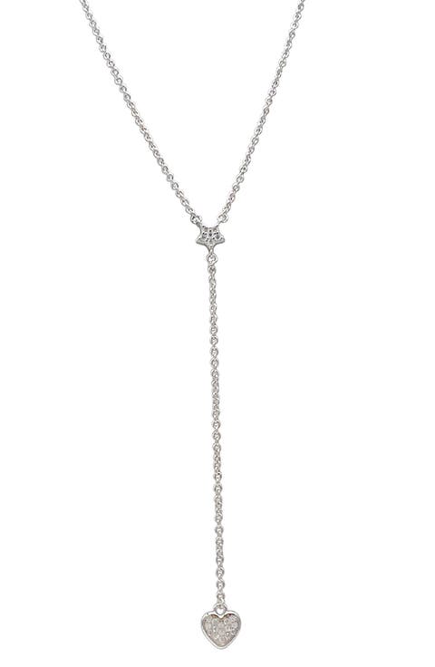 White Rhodium Plated Star and Heart Drop Y Necklace