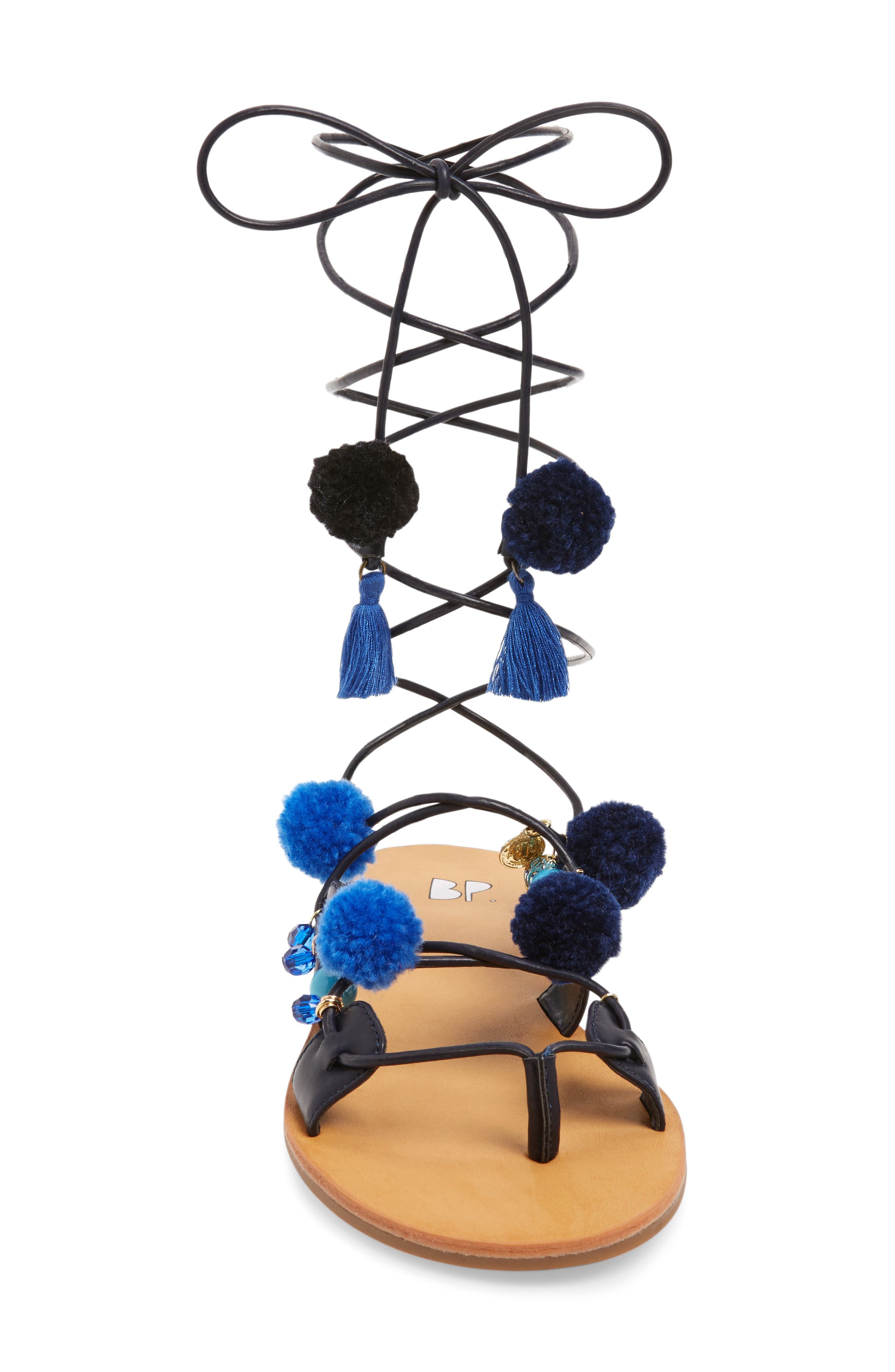BP. Laney Pompom Lace-Up Sandal, Alternate, color, 