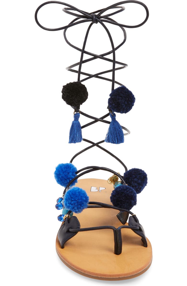 BP. Laney Pompom Lace-Up Sandal, Alternate, color,