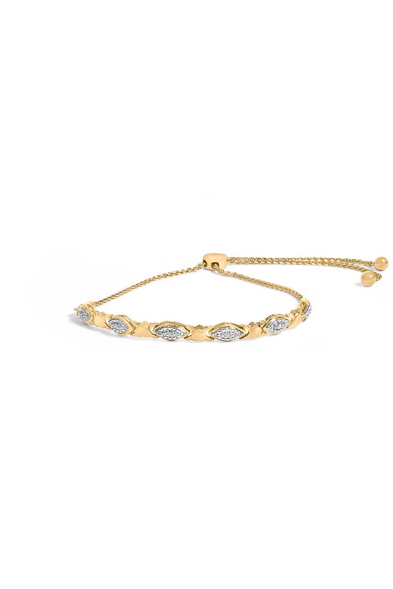 Silver Diamond Accent Alternating Marquise Shape and Heart Links Bolo Bracelet, Main, color, Yellow Gold over Silver