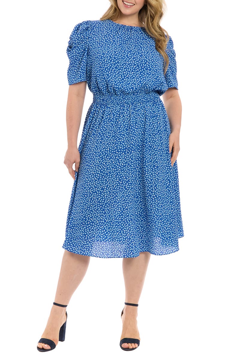 London Times Short Sleeve Midi Dress, Main, color, Blue/ Aqua