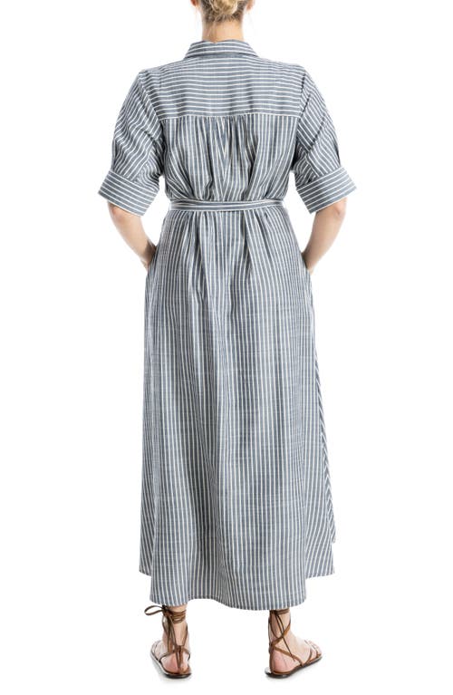 Max Studio Stripe Short Sleeve Maxi Shirtdress In Gray