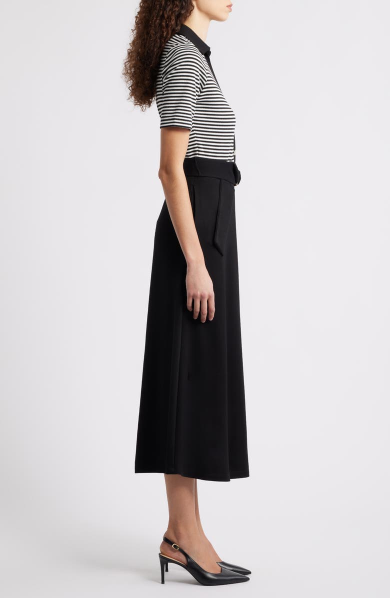 Anne Klein Stripe Bodice Belted Midi Dress, Alternate, color, Anne Black/ White Dove
