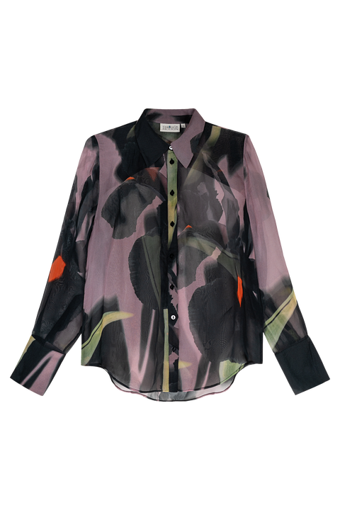 Kali Sheer Organza Long Sleeve Button-Down