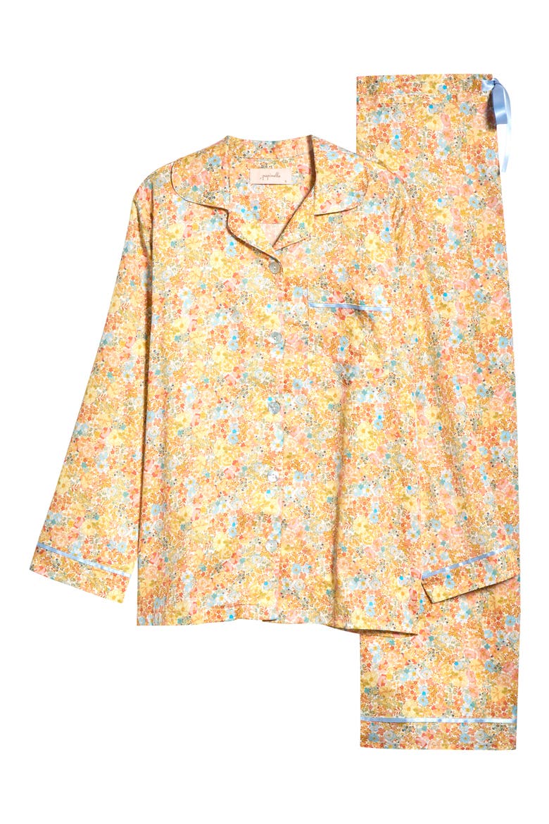 Carly Floral Print Cotton Sateen Pajamas, Alternate, color, HONEY YELLOW