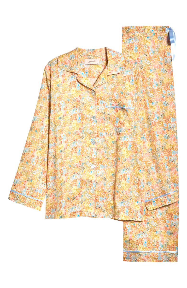 Papinelle Carly Floral Print Cotton Sateen Pajamas, Alternate, color, Honey Yellow