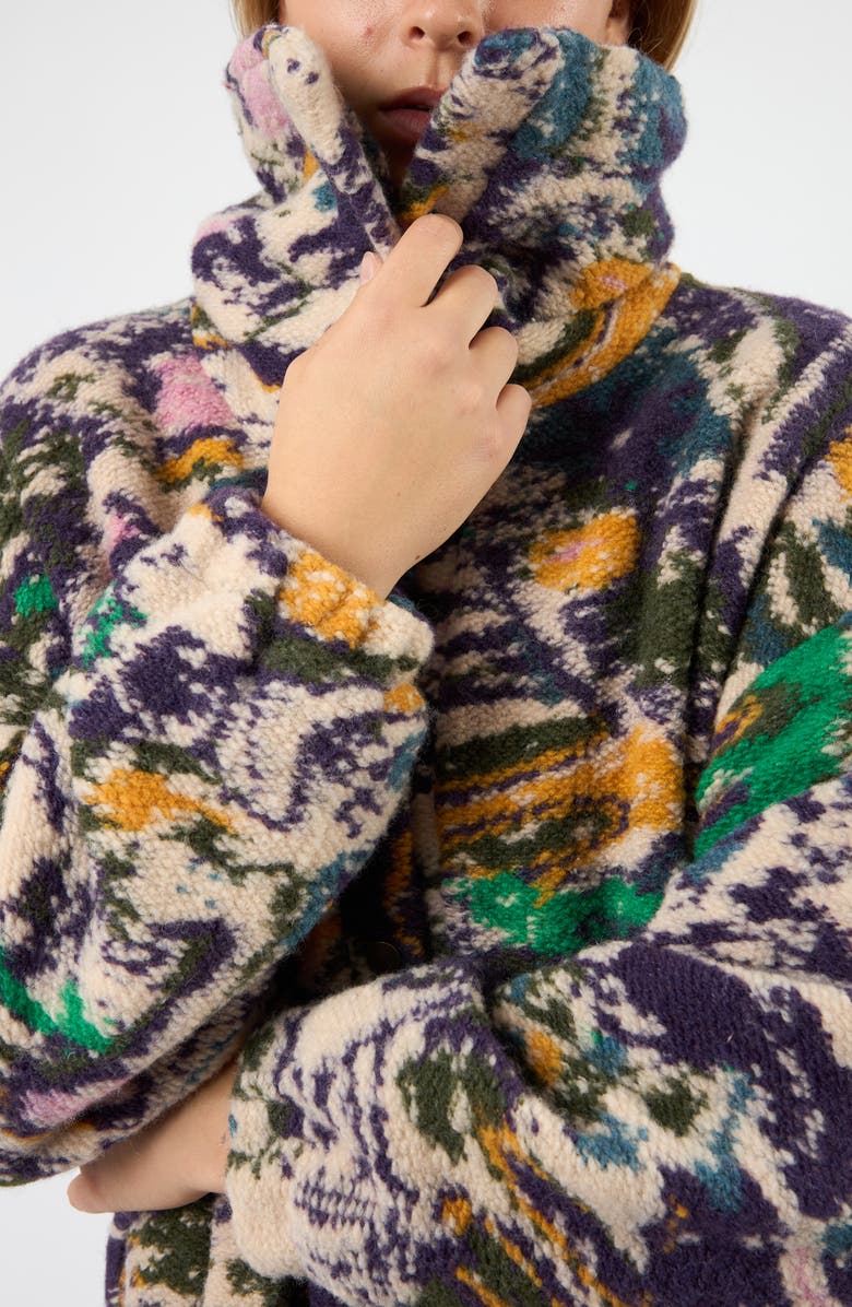 Viens Avec Moi The Aurora Abstract Print Wool Blend Coat, Alternate, color, Purple