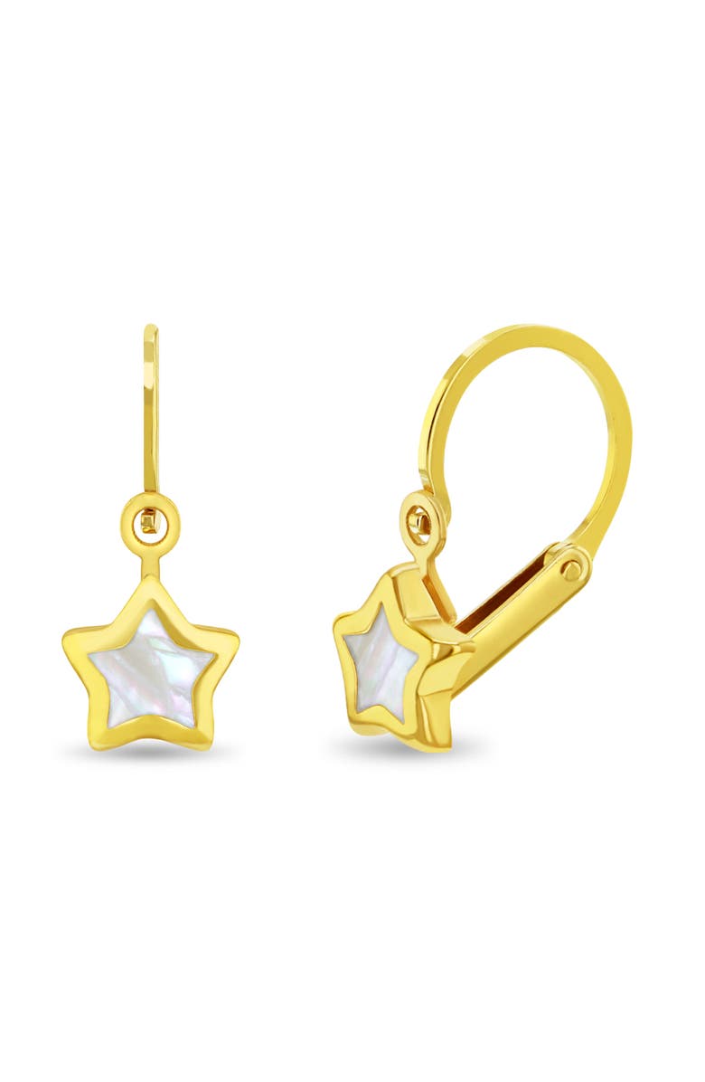 In Season Jewelry 14k Mother of Pearl Star Leverback Earrings, Main, color, White
