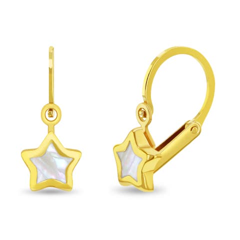 14k Mother of Pearl Star Leverback Earrings