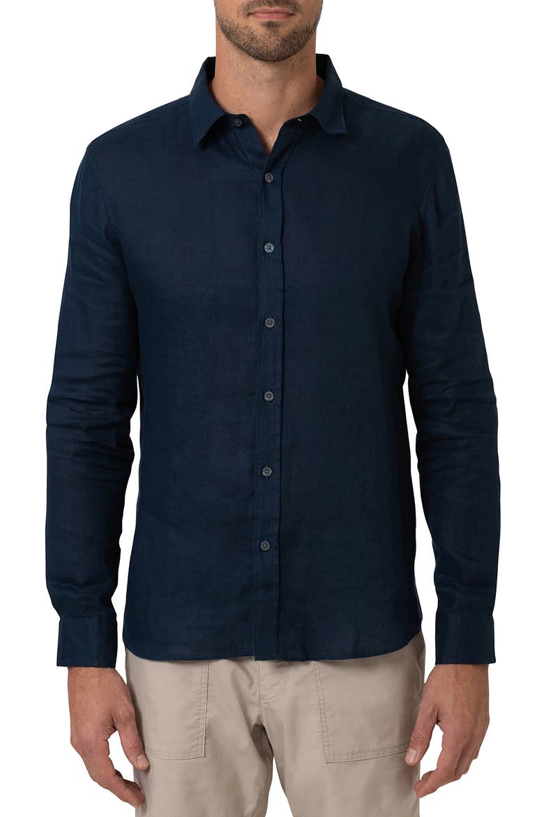 Solid Indigo Linen Button-Up Shirt, Main, color, BLACK IRIS