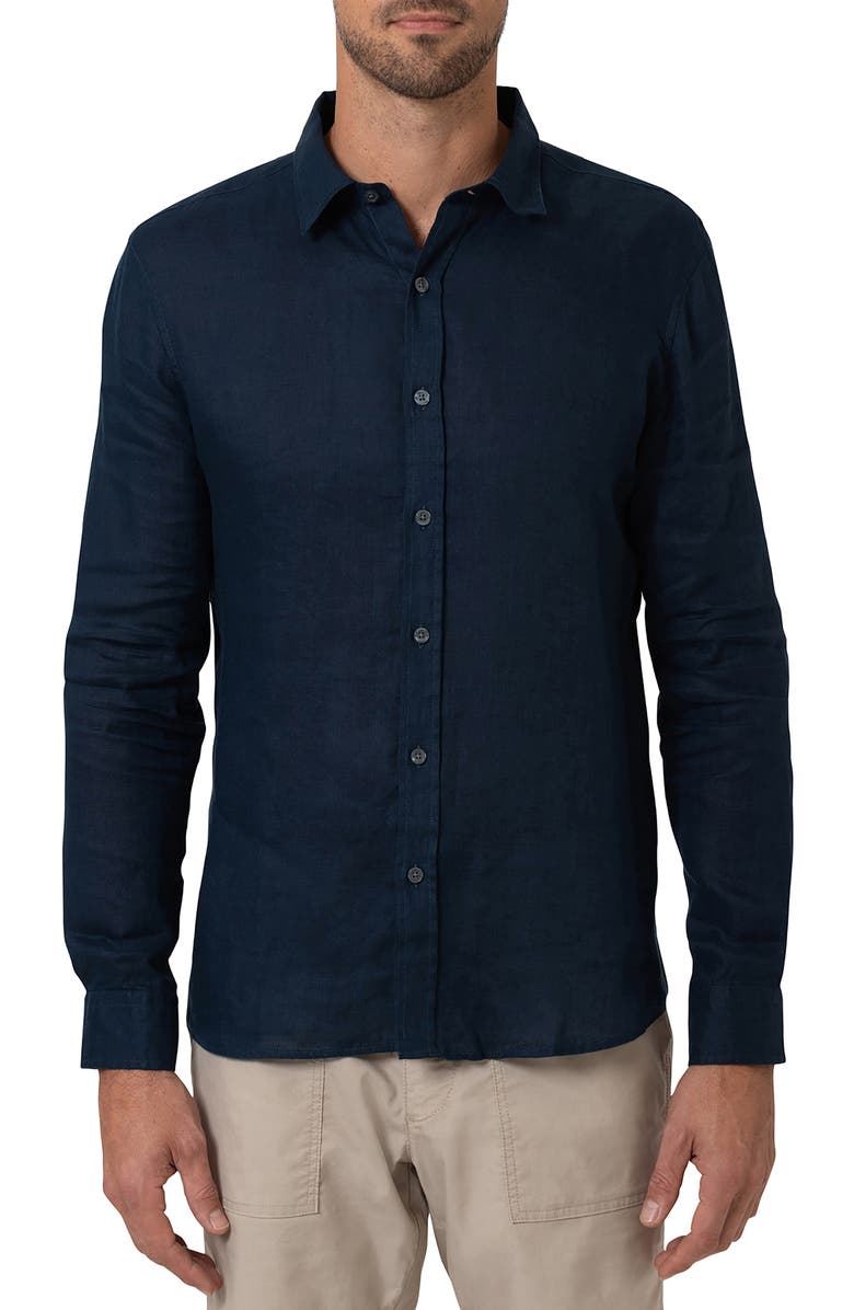 Mavi Jeans Solid Indigo Linen Button-Up Shirt, Main, color, Black Iris