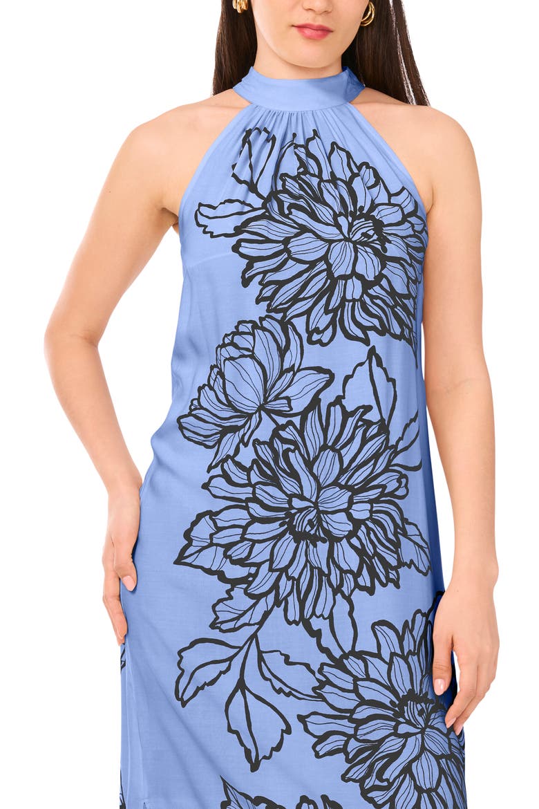 Placed Floral Challis Maxi Dress, Alternate, color, SERENE SKY