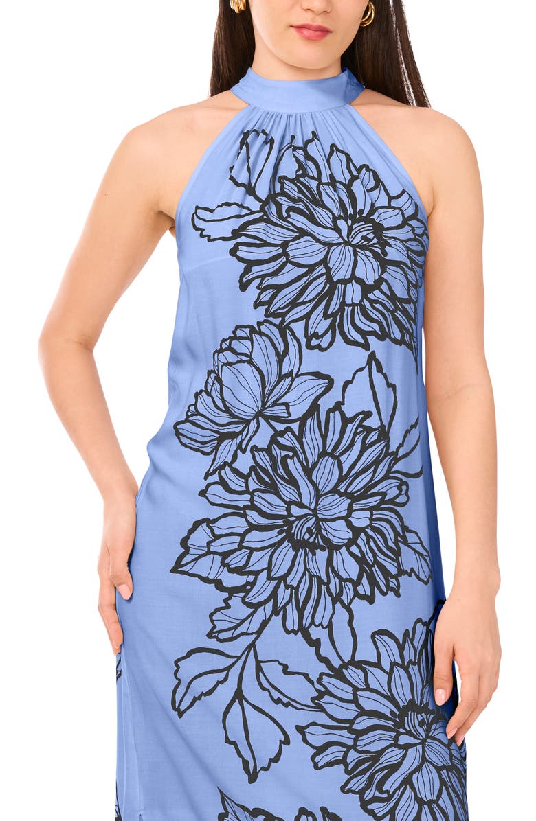 Vince Camuto Placed Floral Challis Maxi Dress, Alternate, color, Serene Sky
