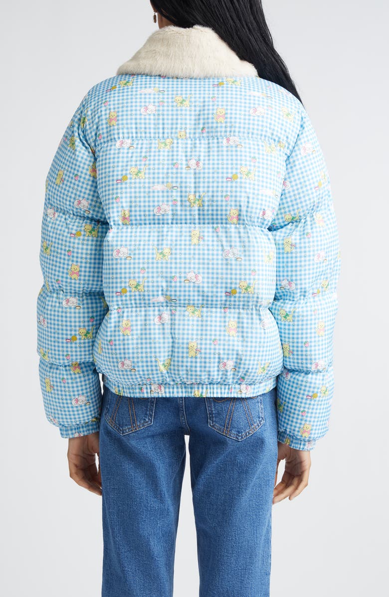 Sandy Liang Benny Faux Fur Collar Quilted Puffer Jacket, Alternate, color, Blue Multi