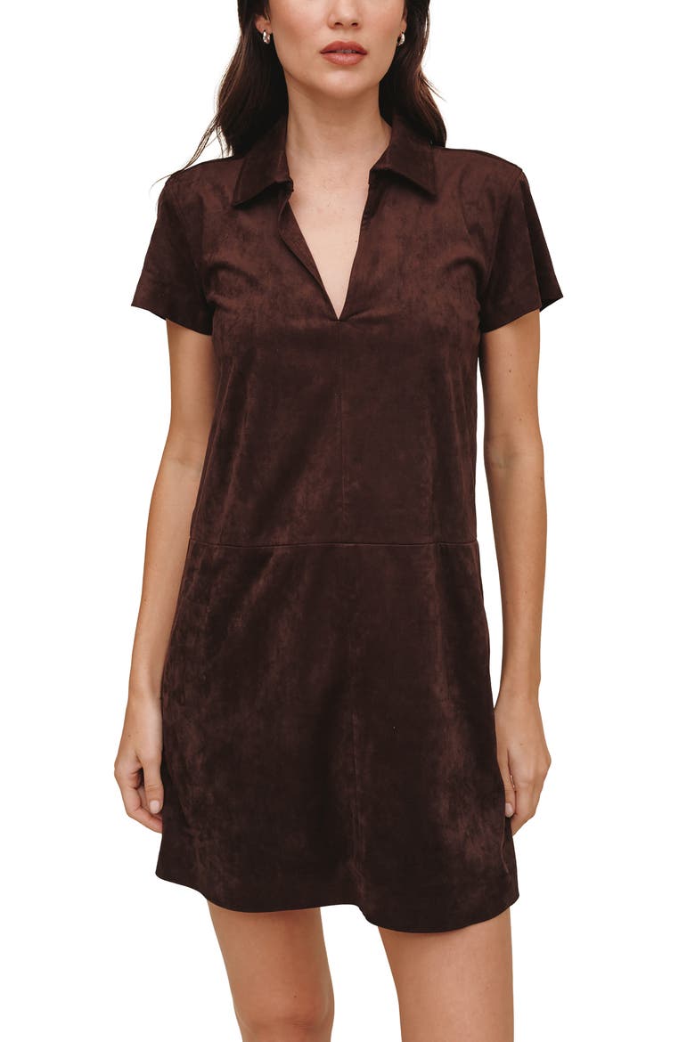 Faux Suede Short Sleeve Dress, Alternate, color, DARK ROAST