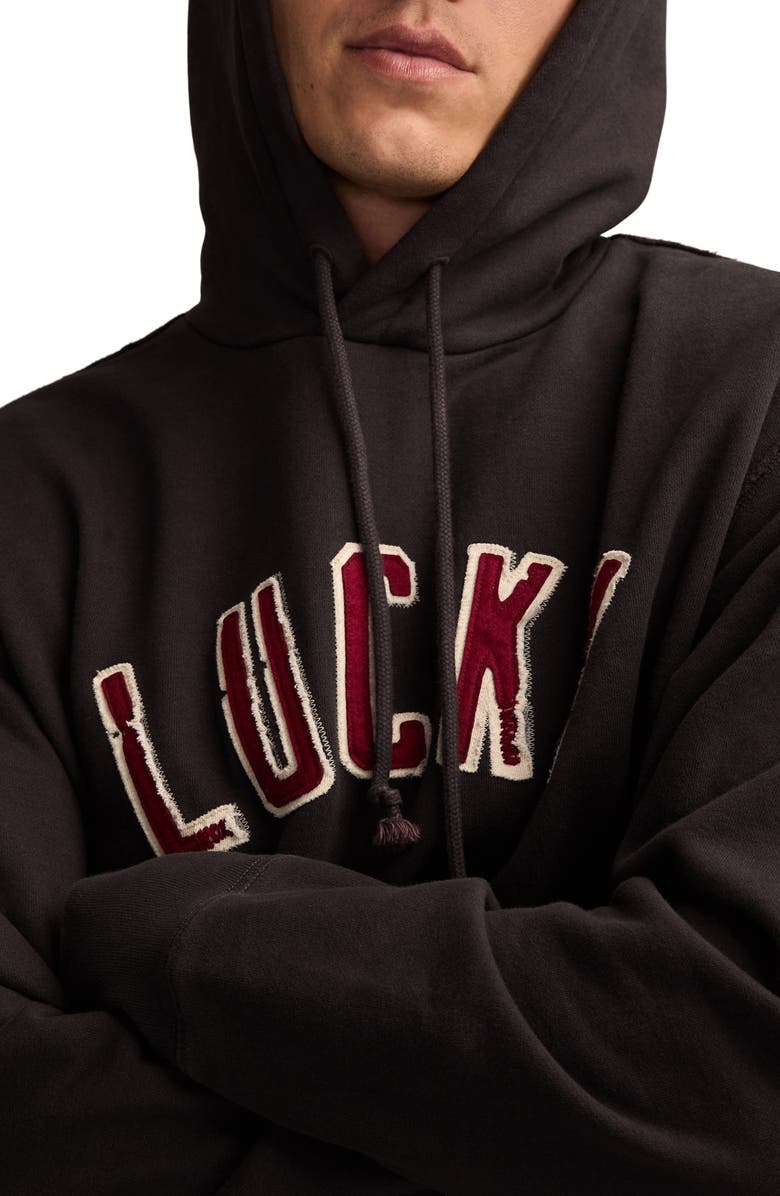 Lucky Brand Arch Logo Appliqué Hoodie, Alternate, color, Navy