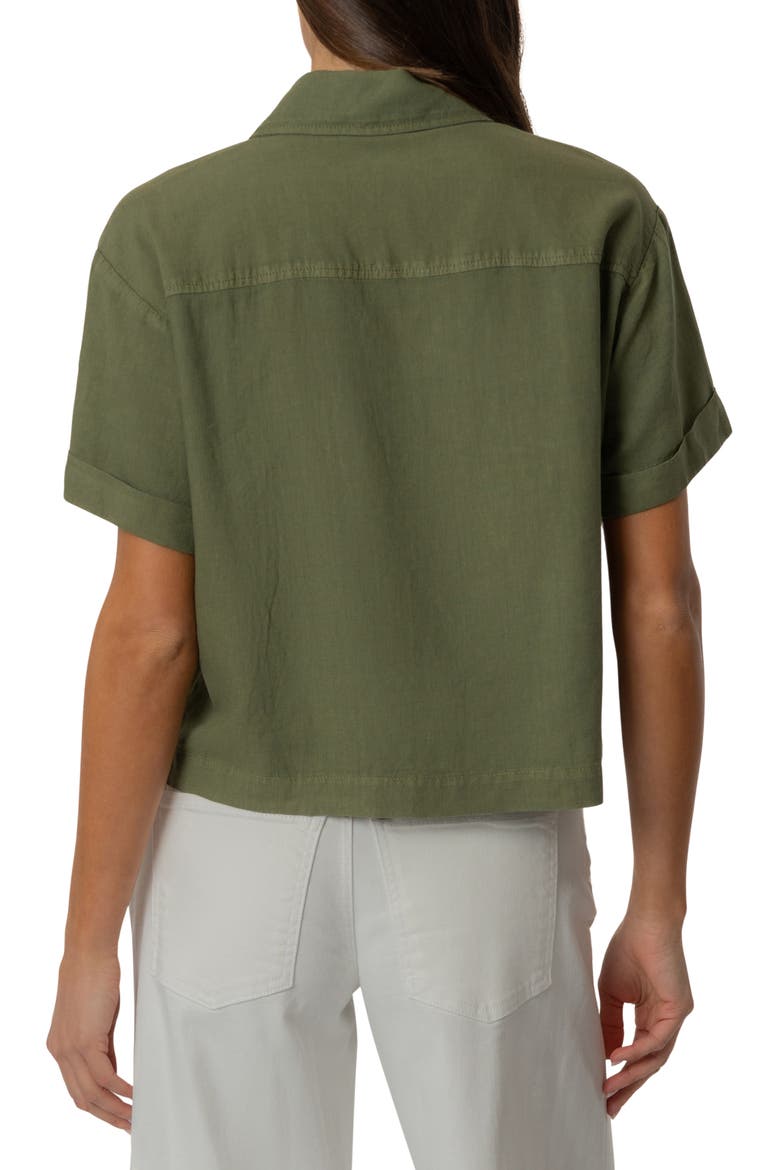 Aida Linen Blend Short Sleeve Button-Up Top, Alternate, color, OLIVE