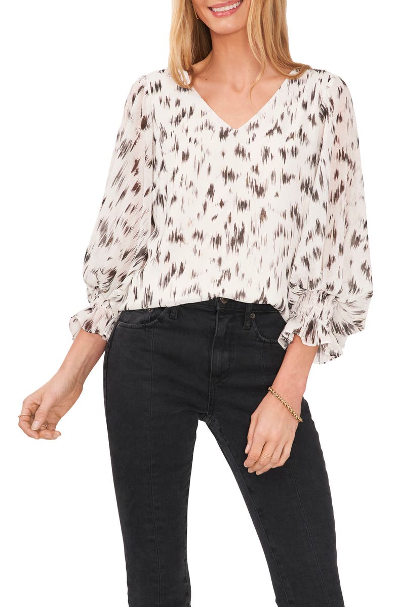 Vince Camuto V-Neck Smocked Cuff Blouse, Main, color,