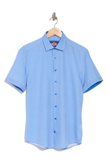 Soul Of London Geometric Short Sleeve Button-up Shirt In Royal Blue