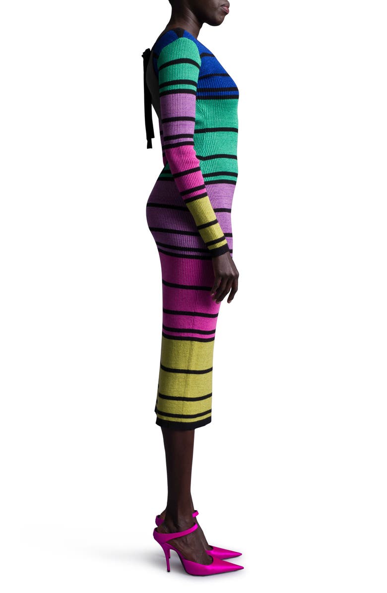 Le Superbe Chakra Stripe Back Cutout Long Sleeve Sweater Dress, Alternate, color, 