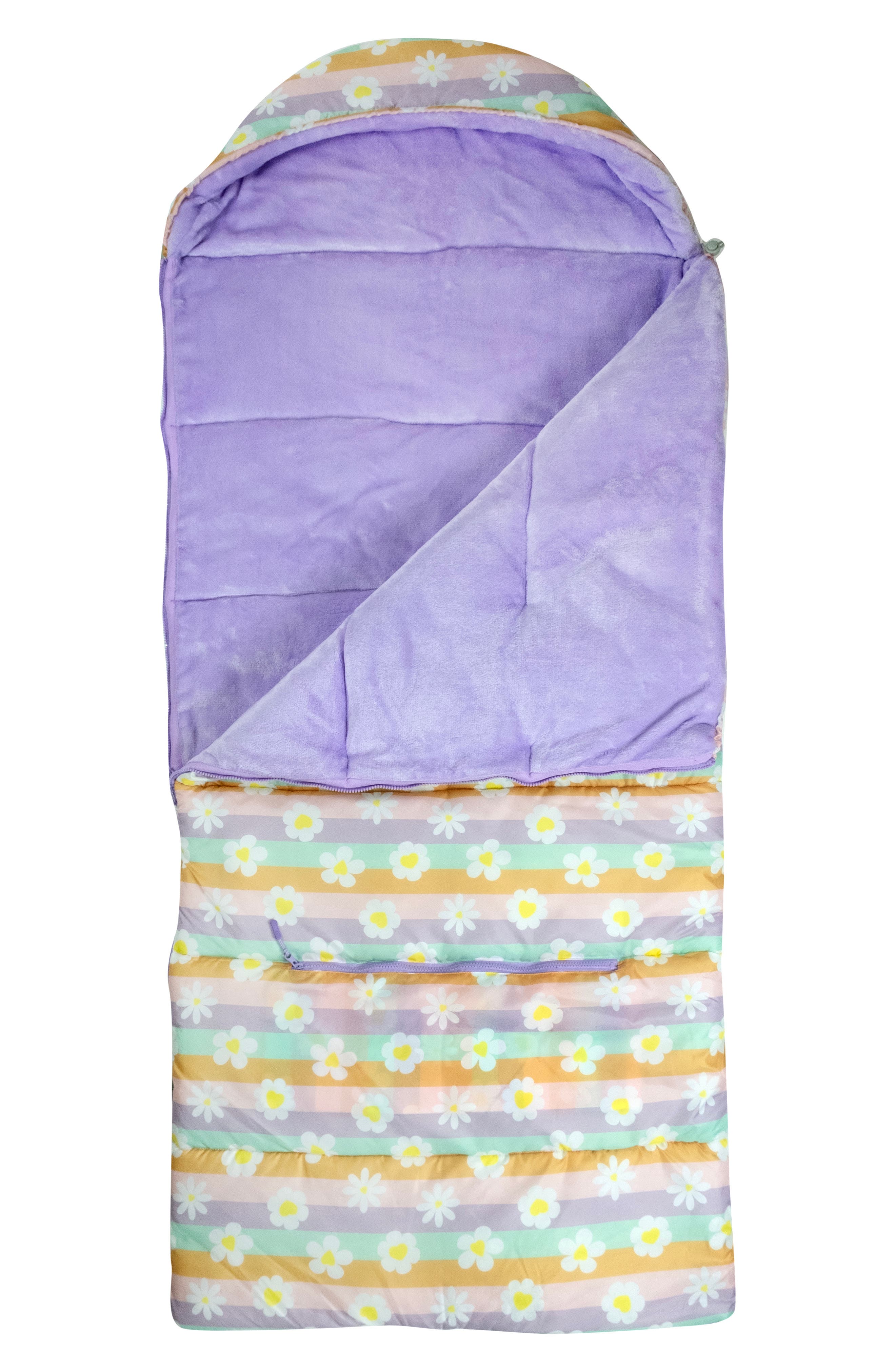 Kids' Sleep-n-Pack Daisy Stripe Print Sleeping Bag Backpack, Alternate, color, HAPPY DAISY STRIPES