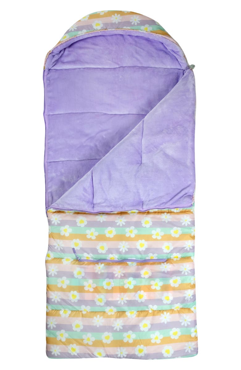 mimish Kids' Sleep-n-Pack Daisy Stripe Print Sleeping Bag Backpack, Alternate, color, Happy Daisy Stripes