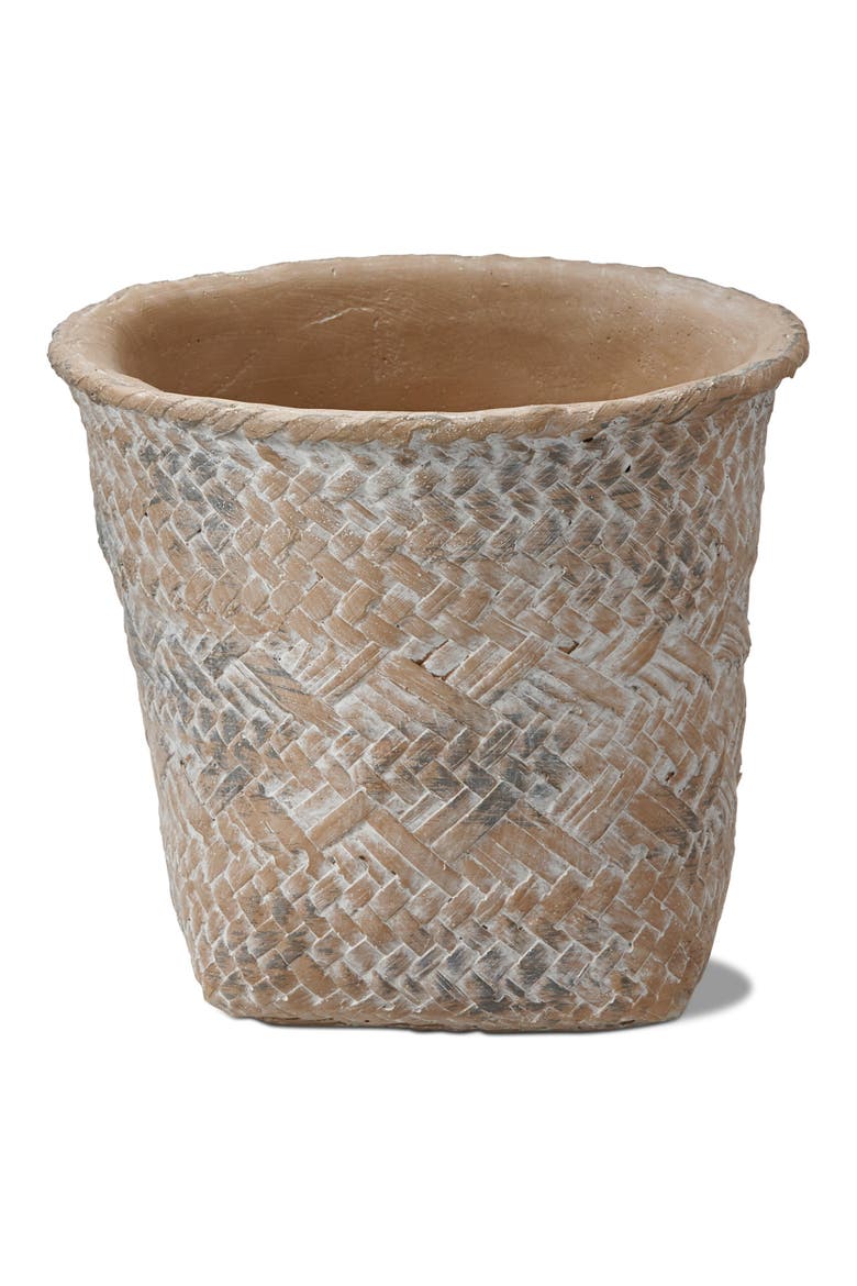 Tulum Whitewash Cement Basket Planter Small for Indoor Plants, Main, color, Beige