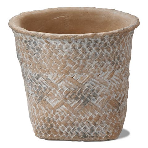 Tulum Whitewash Cement Basket Planter Small for Indoor Plants