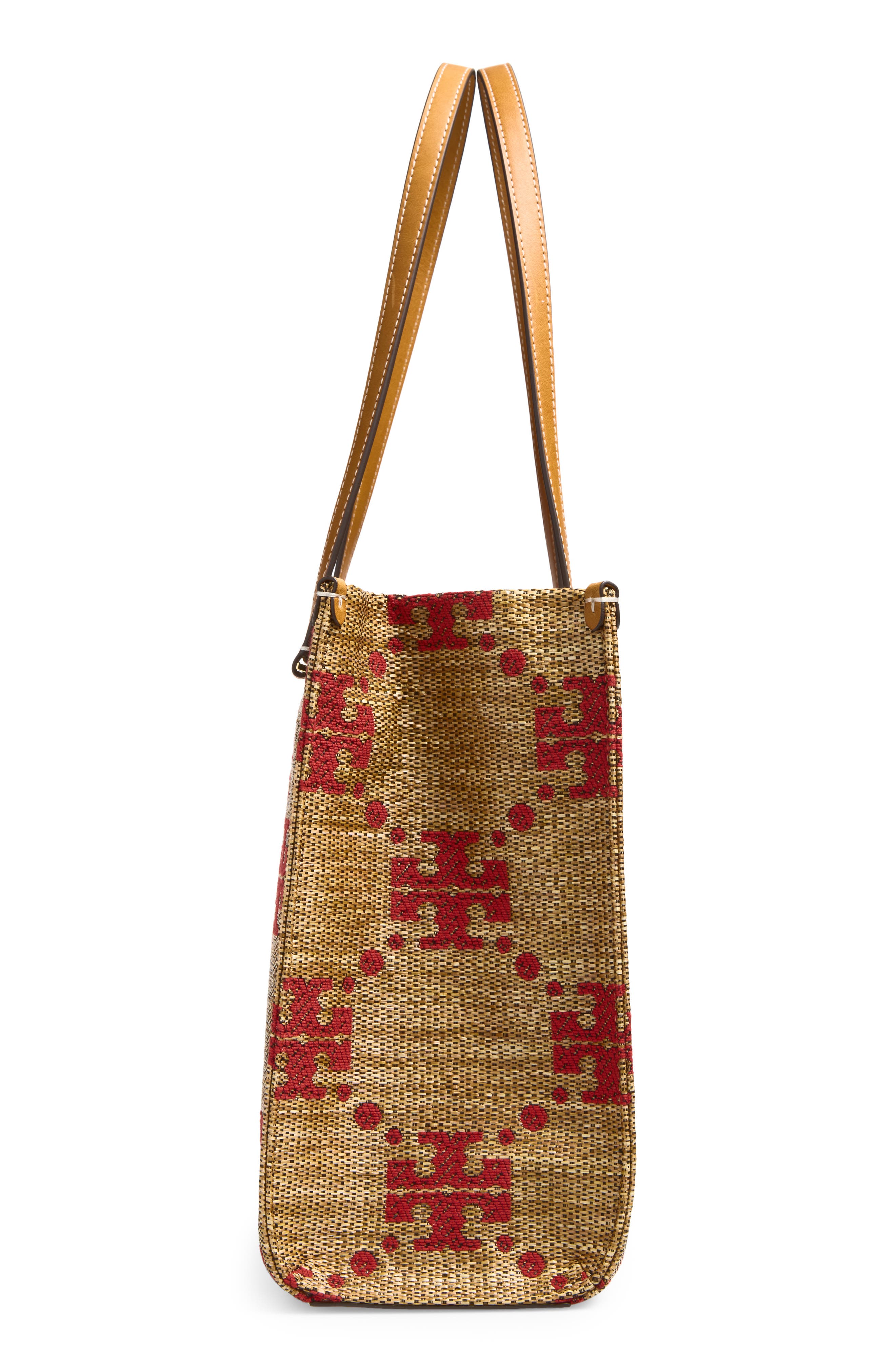 Tory Burch T Monogram Woven Tote, Alternate, color, Natural