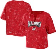 WEAR by Erin Andrews Women's WEAR by Erin Andrews Red Georgia Bulldogs Bleach Wash Splatter Cropped Notch Neck T-Shirt