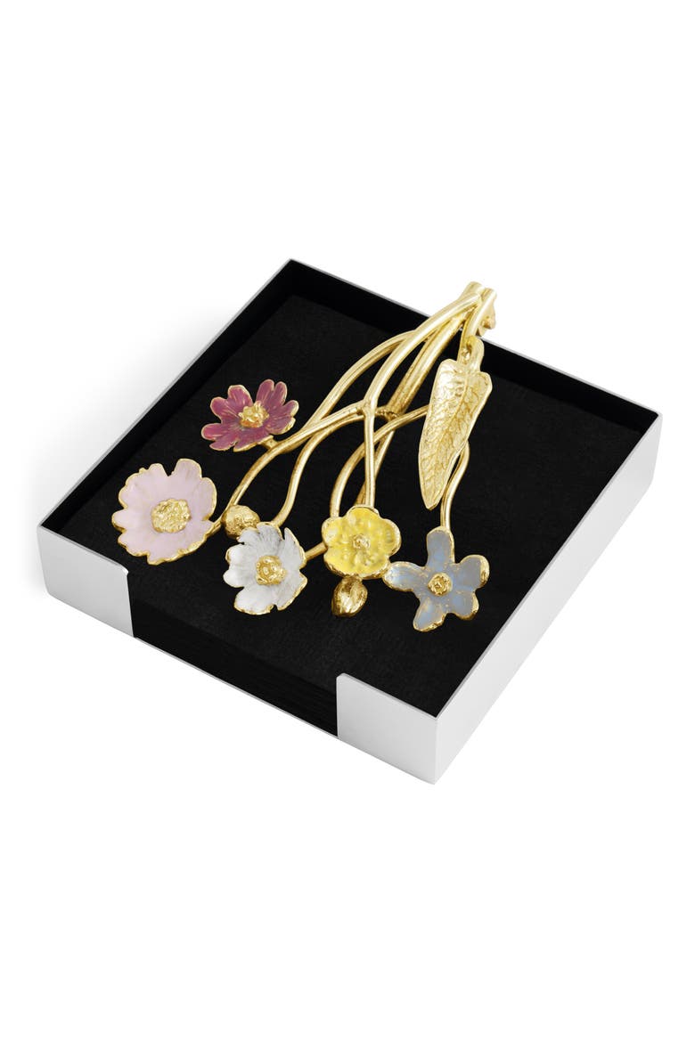 Wildflowers Cocktail Napkin Holder, Alternate, color, GOLD MULTI