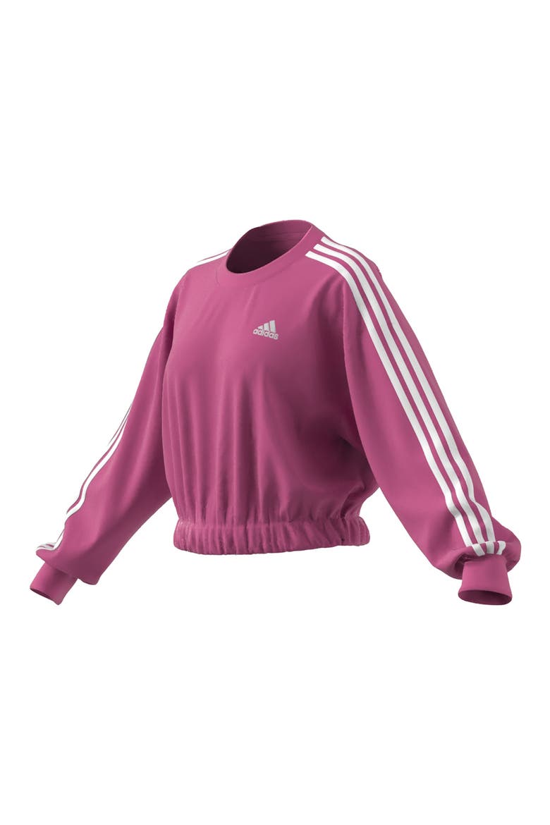 Essential 3-Stripes French Terry Cropped Pullover, Alternate, color, PULSE MAGENTA/ WHITE